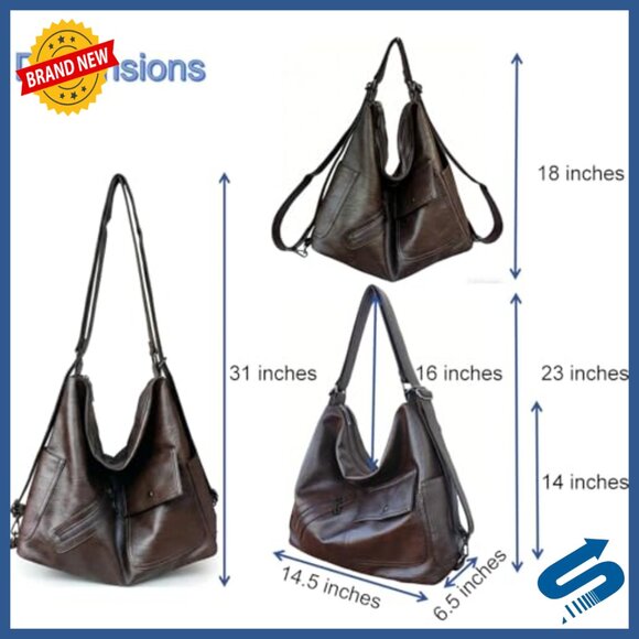 Large Convertible Backpack Purse Vegan Leather 10 Pockets Fits 15\
